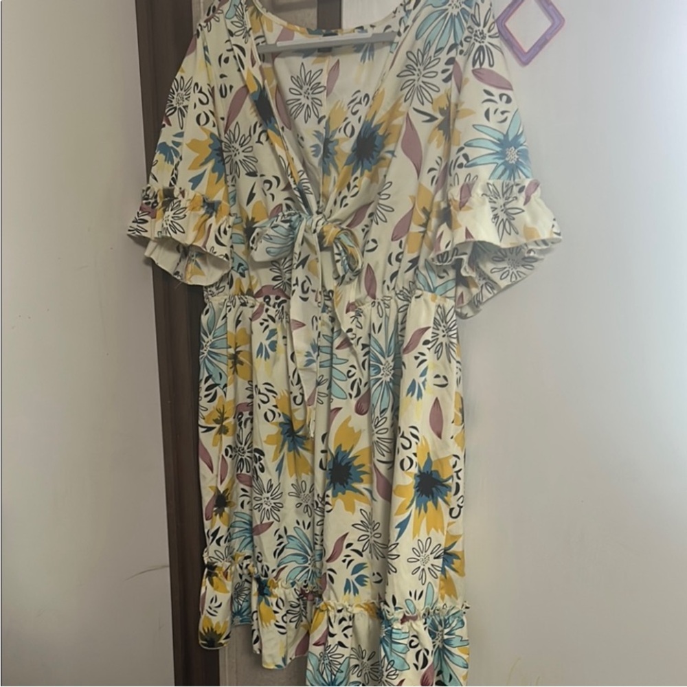 Floral Print Dress with Ruffle Sleeves